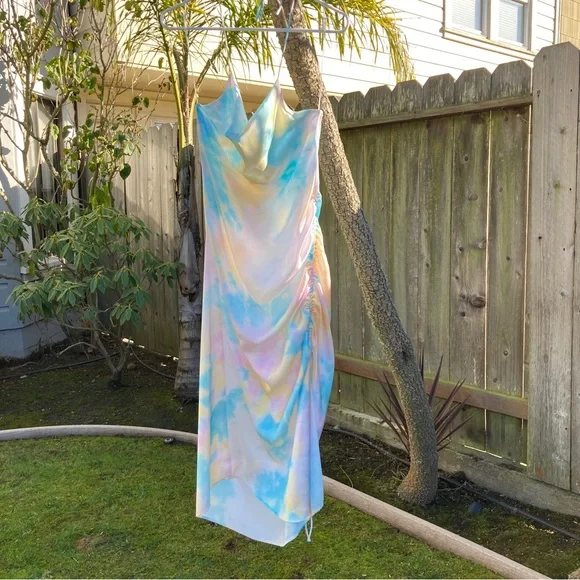 Zara watercolor tie dye satin slip dress halter multicolor - Picture 7 of 11